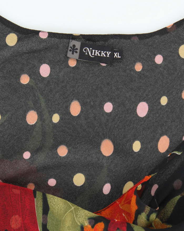 Vintage 90s Nikky Mesh Polka Dot Floral Slip Dress - XL