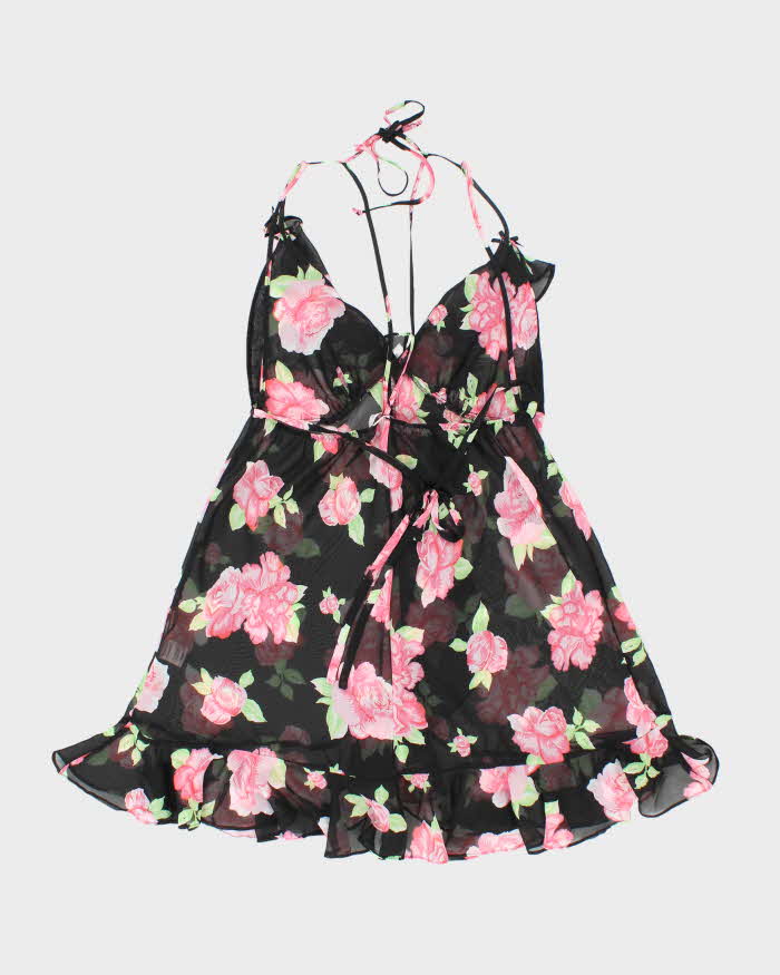Vintage Y2k 00s La Vie En Rose Mesh Floral Slip Dress - M