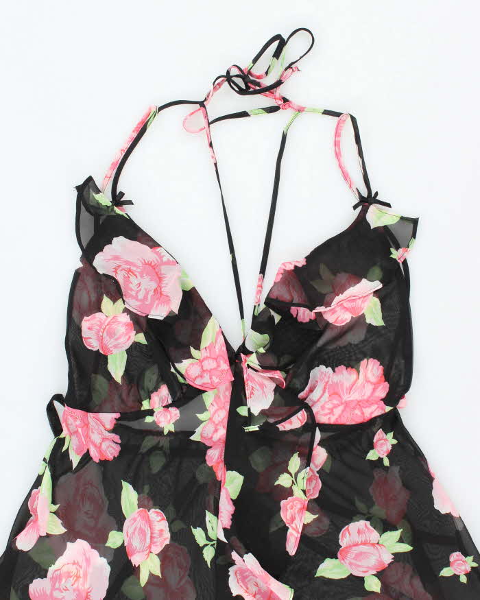 Vintage Y2k 00s La Vie En Rose Mesh Floral Slip Dress - M