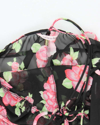 Vintage Y2k 00s La Vie En Rose Mesh Floral Slip Dress - M