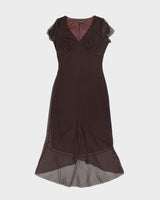 Y2K Le Chateau Brown Gauzy Evening Dress - M