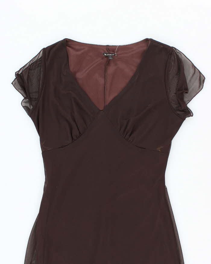 Y2K Le Chateau Brown Gauzy Evening Dress - M