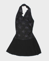 Vintage Y2k 00s Khaki Krew Cowl Neck Halter Sparkly Dress - S