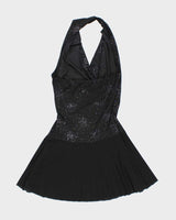 Vintage Y2k 00s Khaki Krew Cowl Neck Halter Sparkly Dress - S