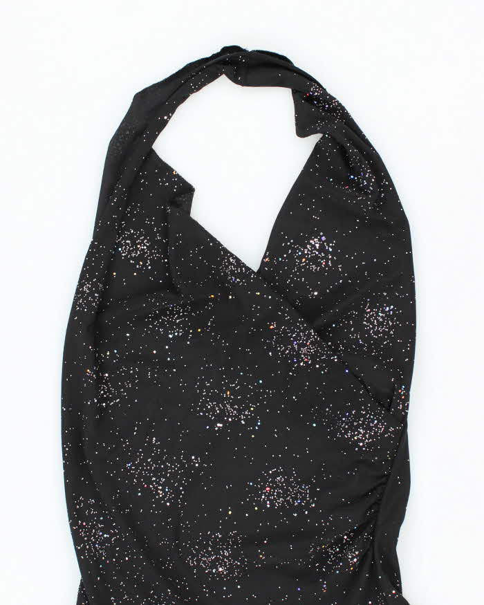 Vintage Y2k 00s Khaki Krew Cowl Neck Halter Sparkly Dress - S