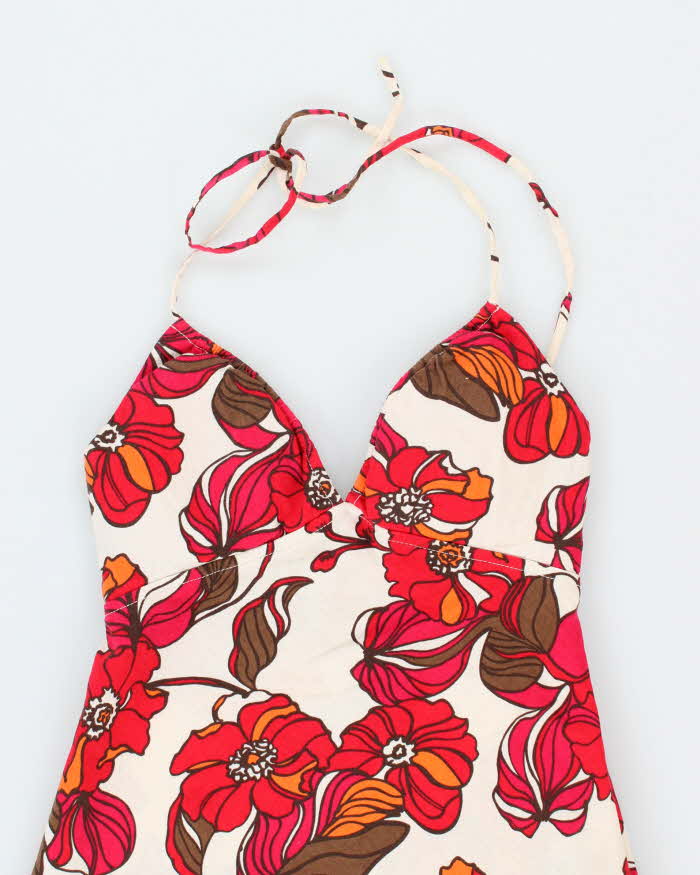 Vintage Y2k 00s Guess Floral Halter Neck Dress - S