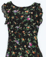 Vintage 90s Raindrop Floral Maxi Dress - S
