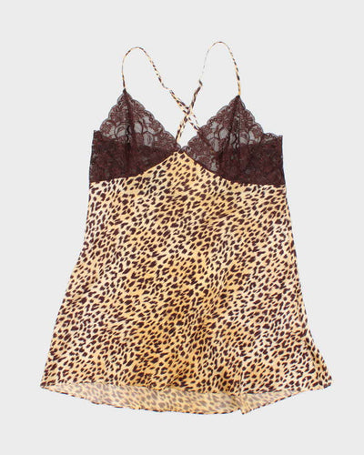 Vintage Y2k 00s La Senza Silk Leopard Print Slip Dress - L