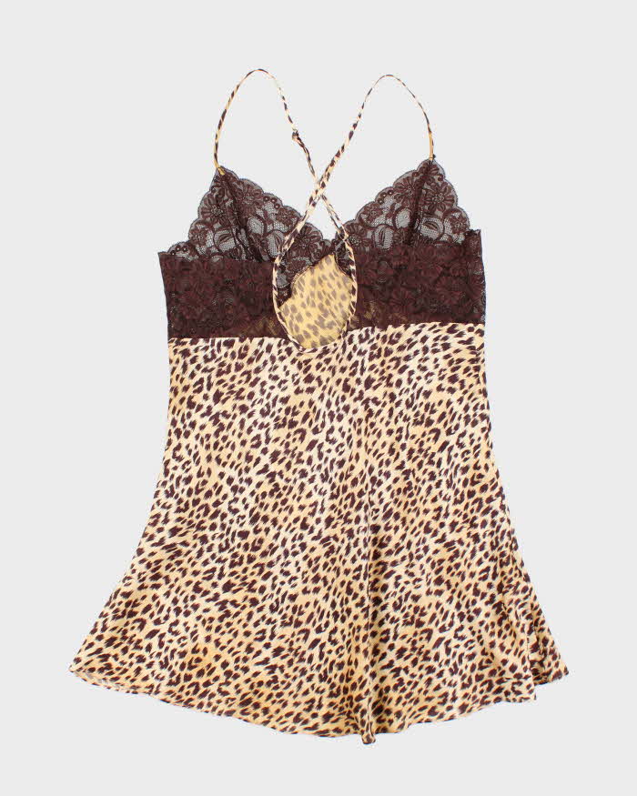 Vintage Y2k 00s La Senza Silk Leopard Print Slip Dress - L