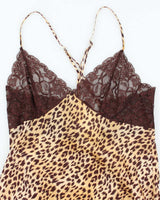 Vintage Y2k 00s La Senza Silk Leopard Print Slip Dress - L
