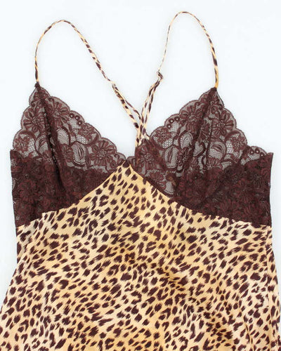Vintage Y2k 00s La Senza Silk Leopard Print Slip Dress - L
