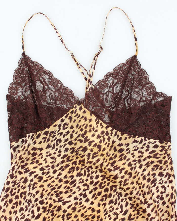 Vintage Y2k 00s La Senza Silk Leopard Print Slip Dress - L