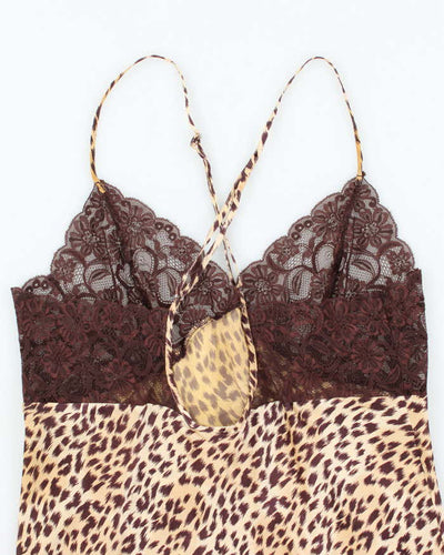 Vintage Y2k 00s La Senza Silk Leopard Print Slip Dress - L