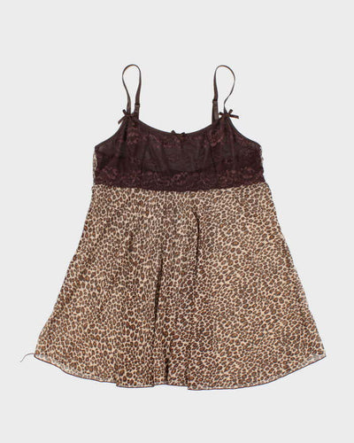 Vintage Y2k 00s Leopard Print Mesh Slip Dress - M