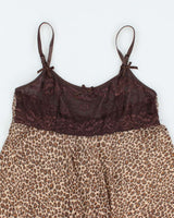 Vintage Y2k 00s Leopard Print Mesh Slip Dress - M