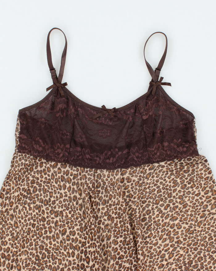 Vintage Y2k 00s Leopard Print Mesh Slip Dress - M