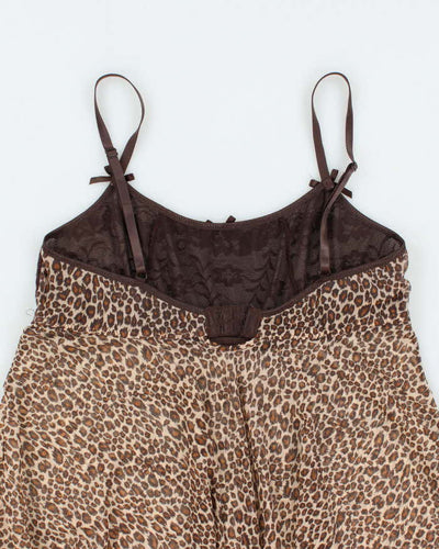 Vintage Y2k 00s Leopard Print Mesh Slip Dress - M
