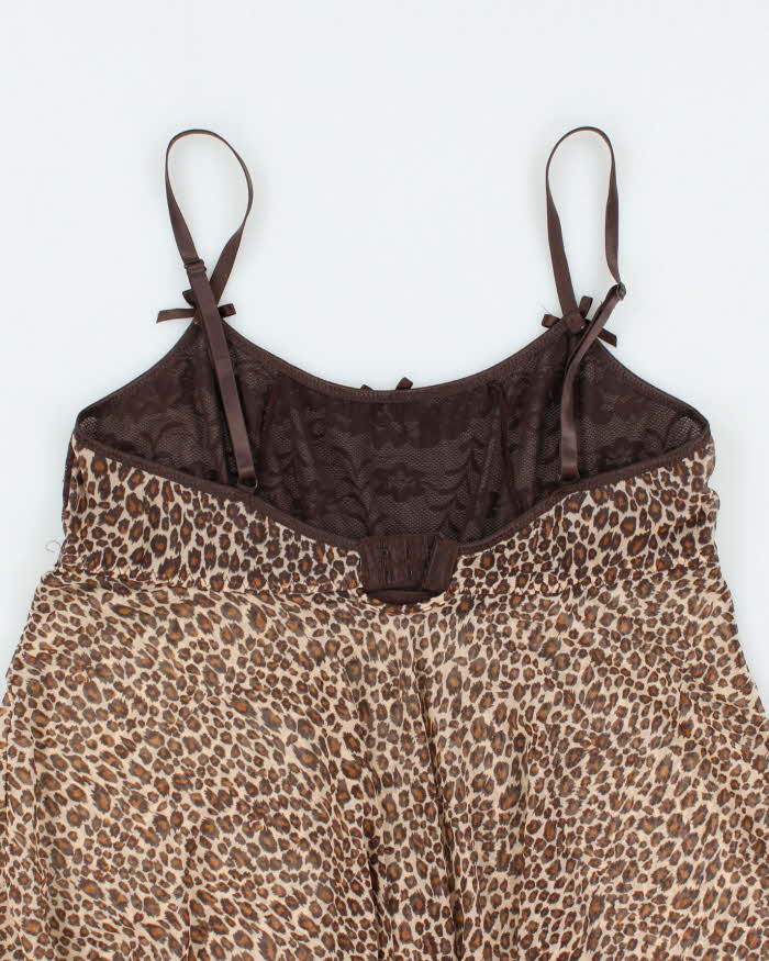Vintage Y2k 00s Leopard Print Mesh Slip Dress - M