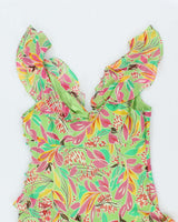 BCBG Max Azria Green Floral SIlk Midi Dress - L