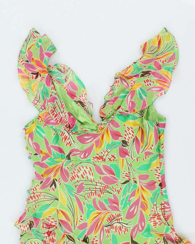BCBG Max Azria Green Floral SIlk Midi Dress - L
