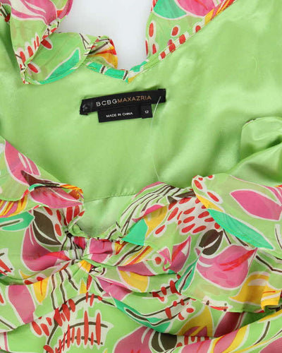 BCBG Max Azria Green Floral SIlk Midi Dress - L