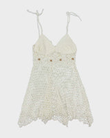 White Summer Cover Up Crochet Mini Dress - S