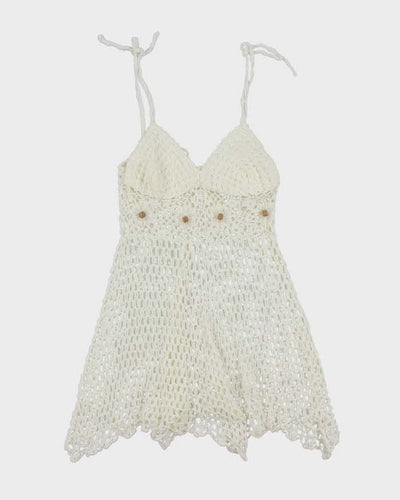 White Summer Cover Up Crochet Mini Dress - S