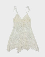 White Summer Cover Up Crochet Mini Dress - S