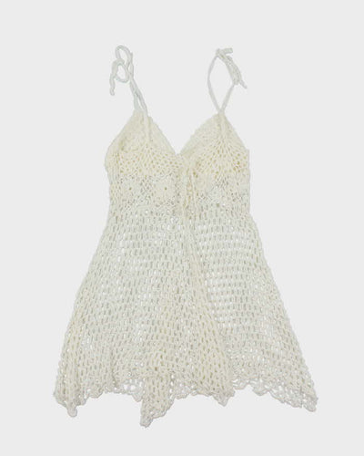 White Summer Cover Up Crochet Mini Dress - S