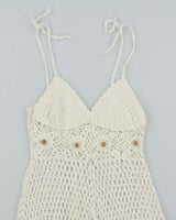 White Summer Cover Up Crochet Mini Dress - S