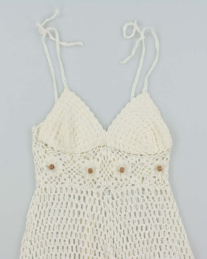 White Summer Cover Up Crochet Mini Dress - S