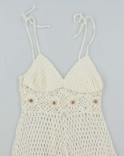 White Summer Cover Up Crochet Mini Dress - S