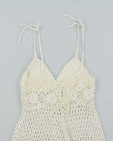 White Summer Cover Up Crochet Mini Dress - S