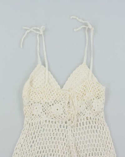 White Summer Cover Up Crochet Mini Dress - S