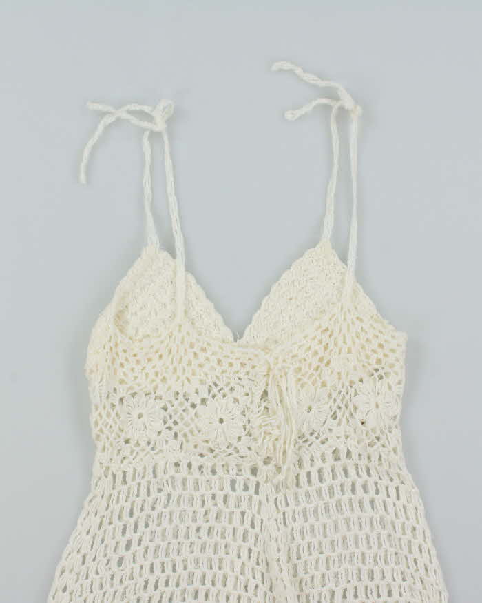 White Summer Cover Up Crochet Mini Dress - S