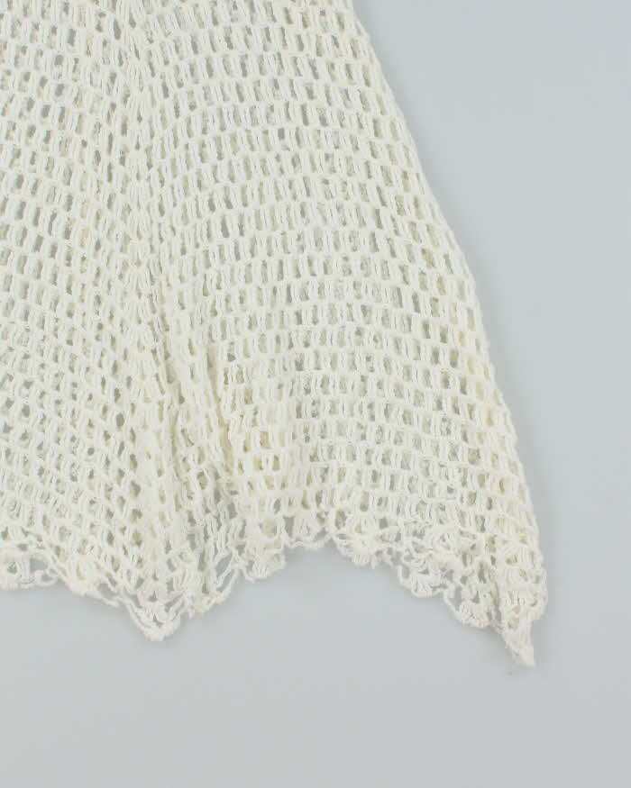 White Summer Cover Up Crochet Mini Dress - S