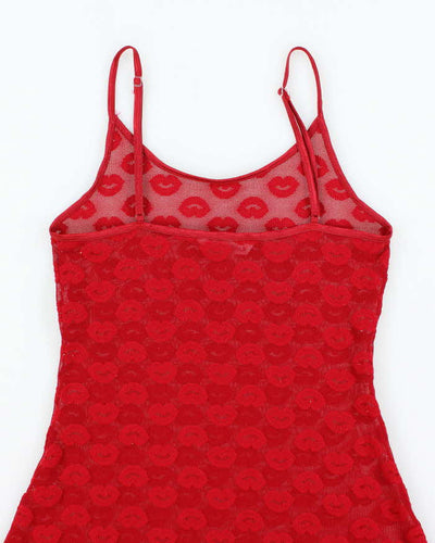 Vintage Y2k 00s La Vie En Rose Mesh Slip Dress - S