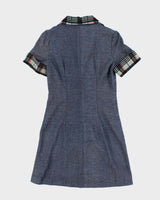 Vintage Y2k 00s Eyelet Tartan Zip-Up Denim Dress - S