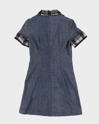 Vintage Y2k 00s Eyelet Tartan Zip-Up Denim Dress - S