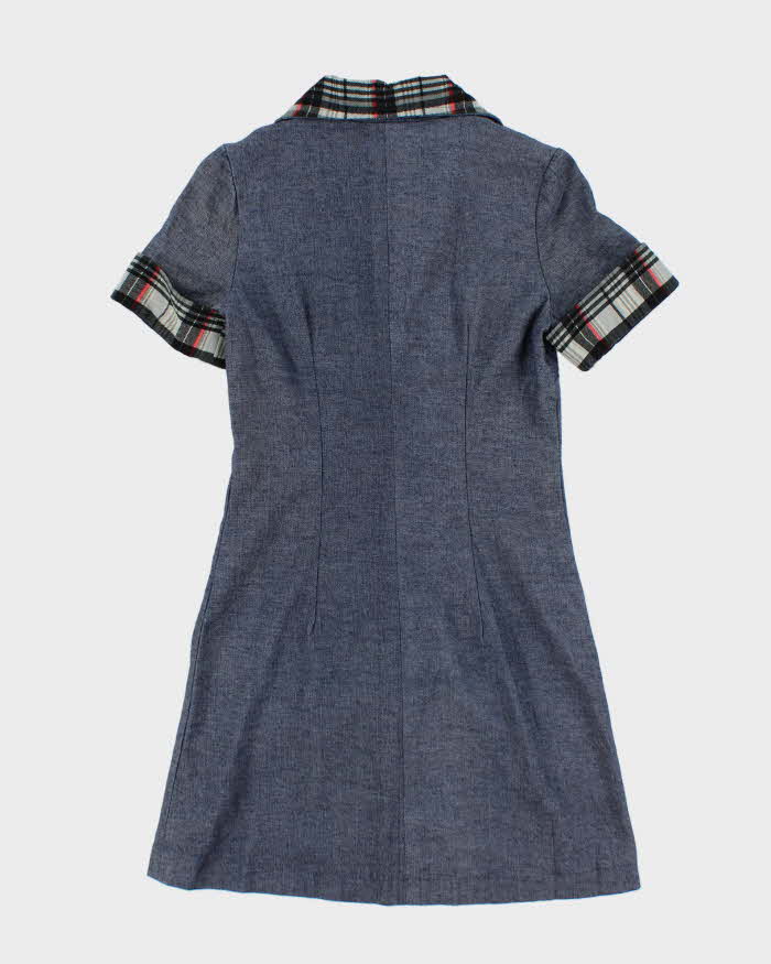 Vintage Y2k 00s Eyelet Tartan Zip-Up Denim Dress - S