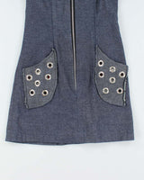 Vintage Y2k 00s Eyelet Tartan Zip-Up Denim Dress - S