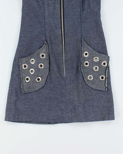 Vintage Y2k 00s Eyelet Tartan Zip-Up Denim Dress - S