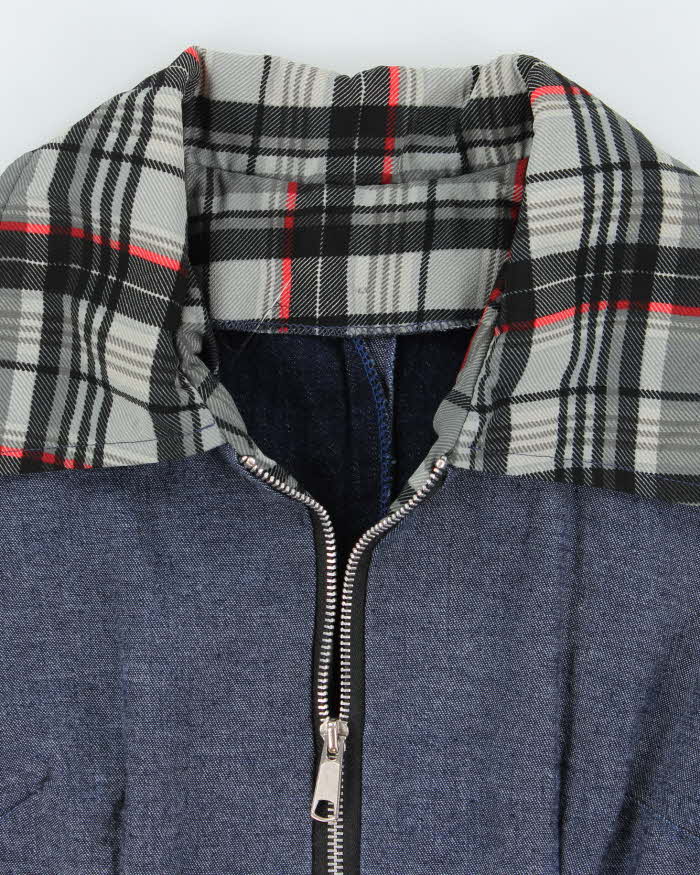 Vintage Y2k 00s Eyelet Tartan Zip-Up Denim Dress - S