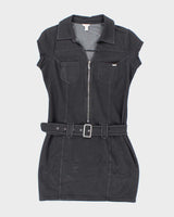 Guess Stretchy Black Belted Knee Length Leisure Dress - L