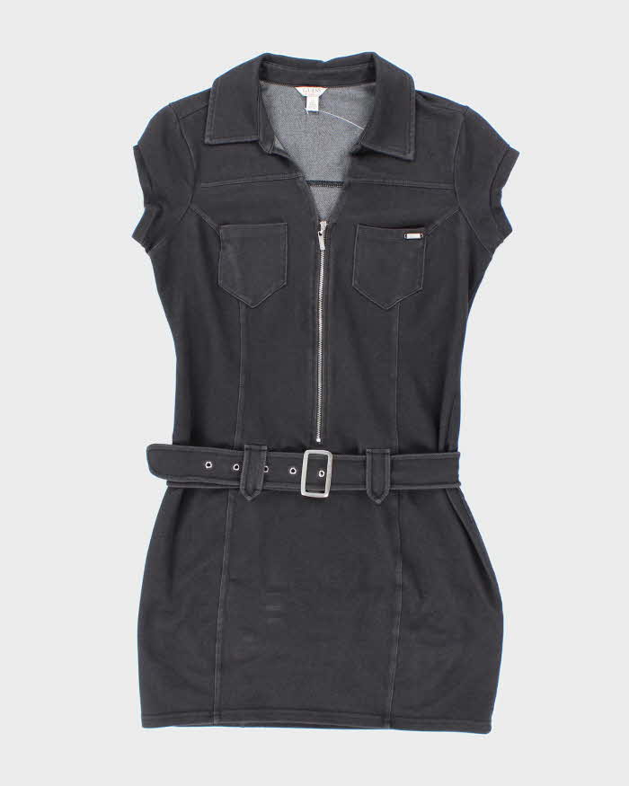 Guess Stretchy Black Belted Knee Length Leisure Dress - L