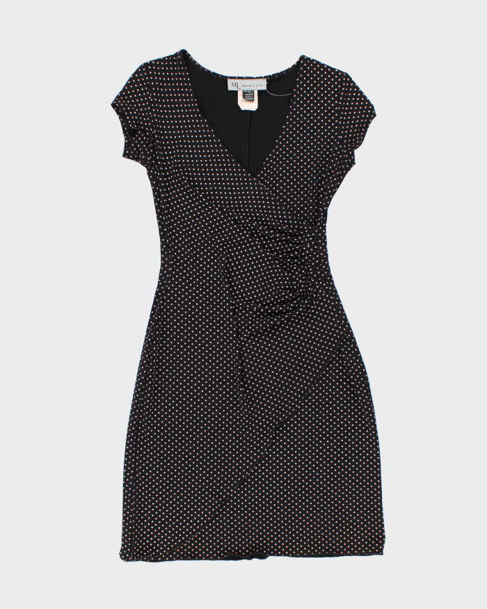 Vintage 1990s Black Polka Dot Wrap-Look Dress - S