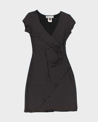 Vintage 1990s Black Polka Dot Wrap-Look Dress - S