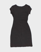 Vintage 1990s Black Polka Dot Wrap-Look Dress - S