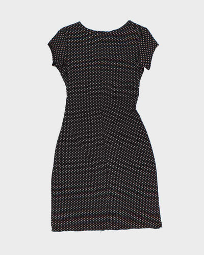 Vintage 1990s Black Polka Dot Wrap-Look Dress - S