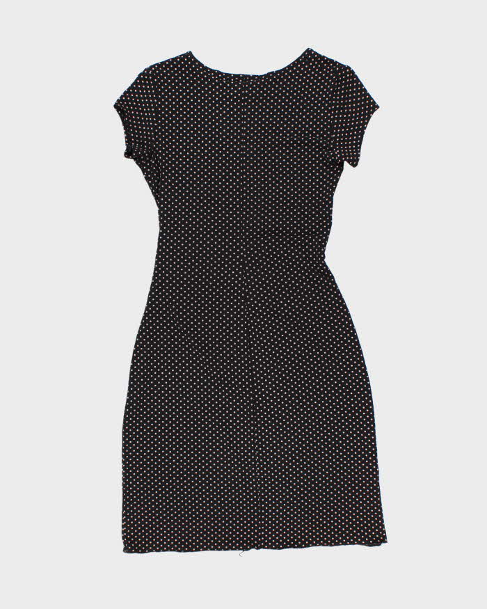Vintage 1990s Black Polka Dot Wrap-Look Dress - S